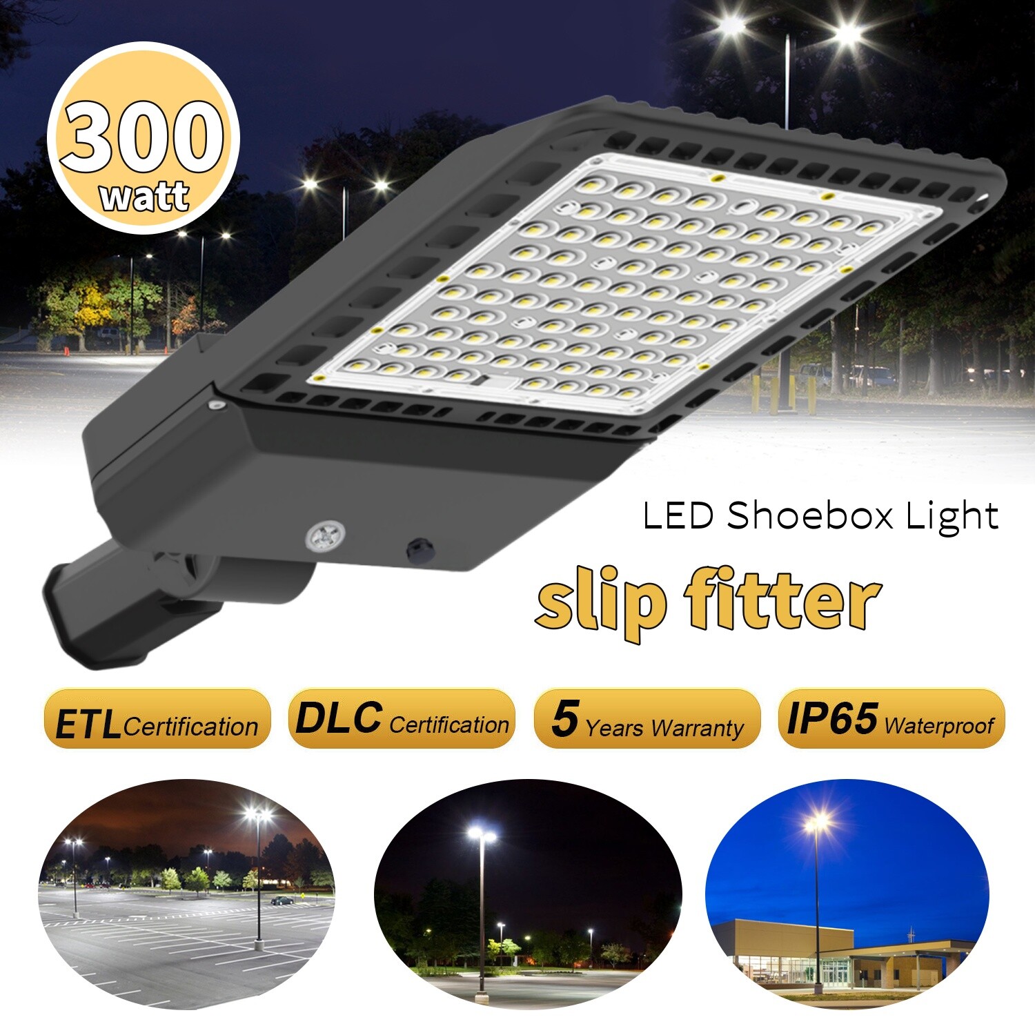 300W LED Parking Lot Light Commercial Shoebox Fixture Street Area Lighting 5000K