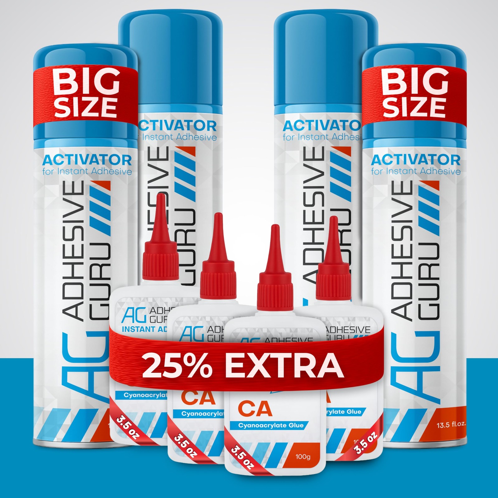 Adhesive Guru CA Glue with Activator for 4 Pack, & Kit