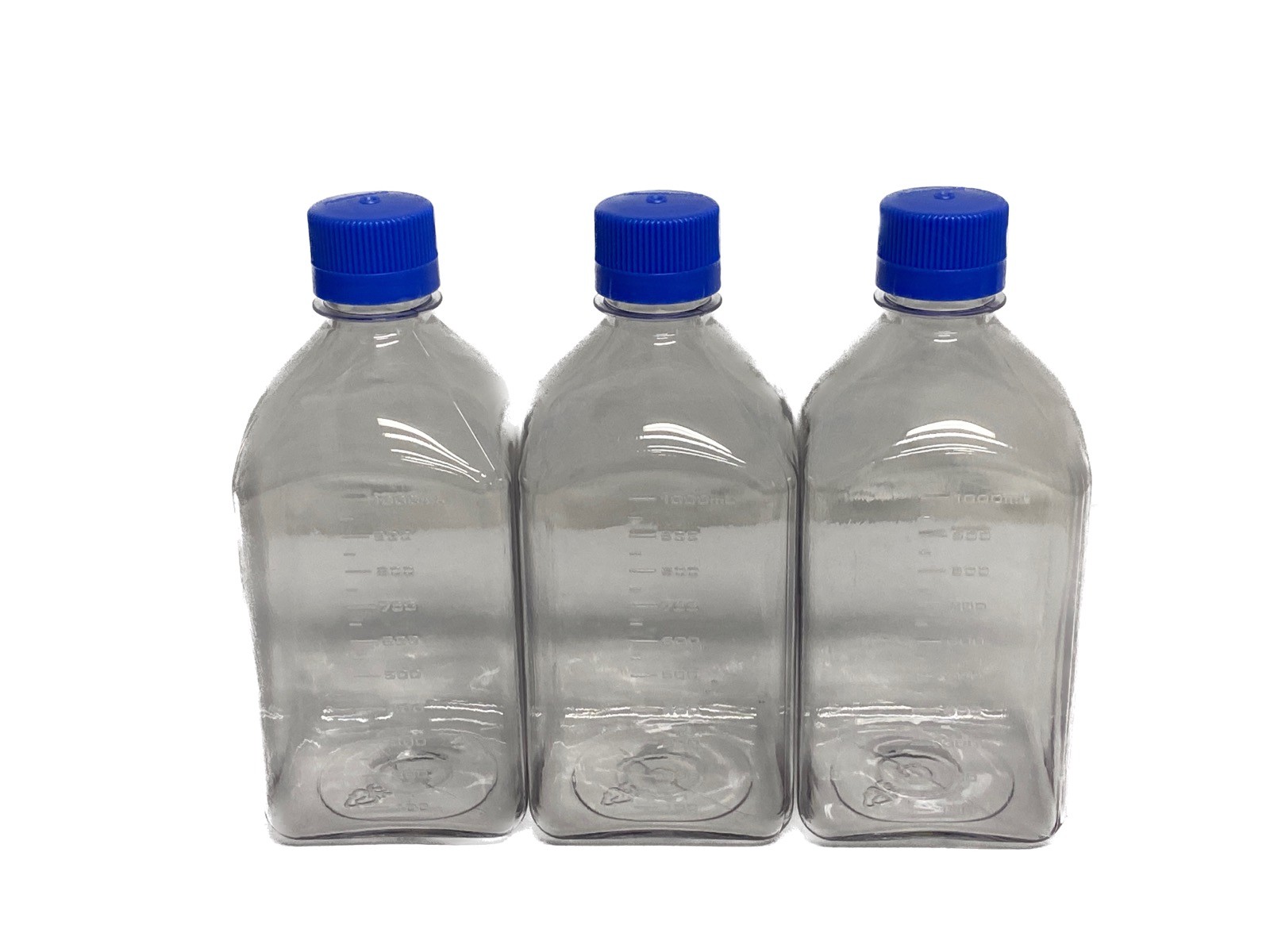 (3) FISHERBRAND 1000mL Square PETG Graduated Media Storage Bottle FBMB1000