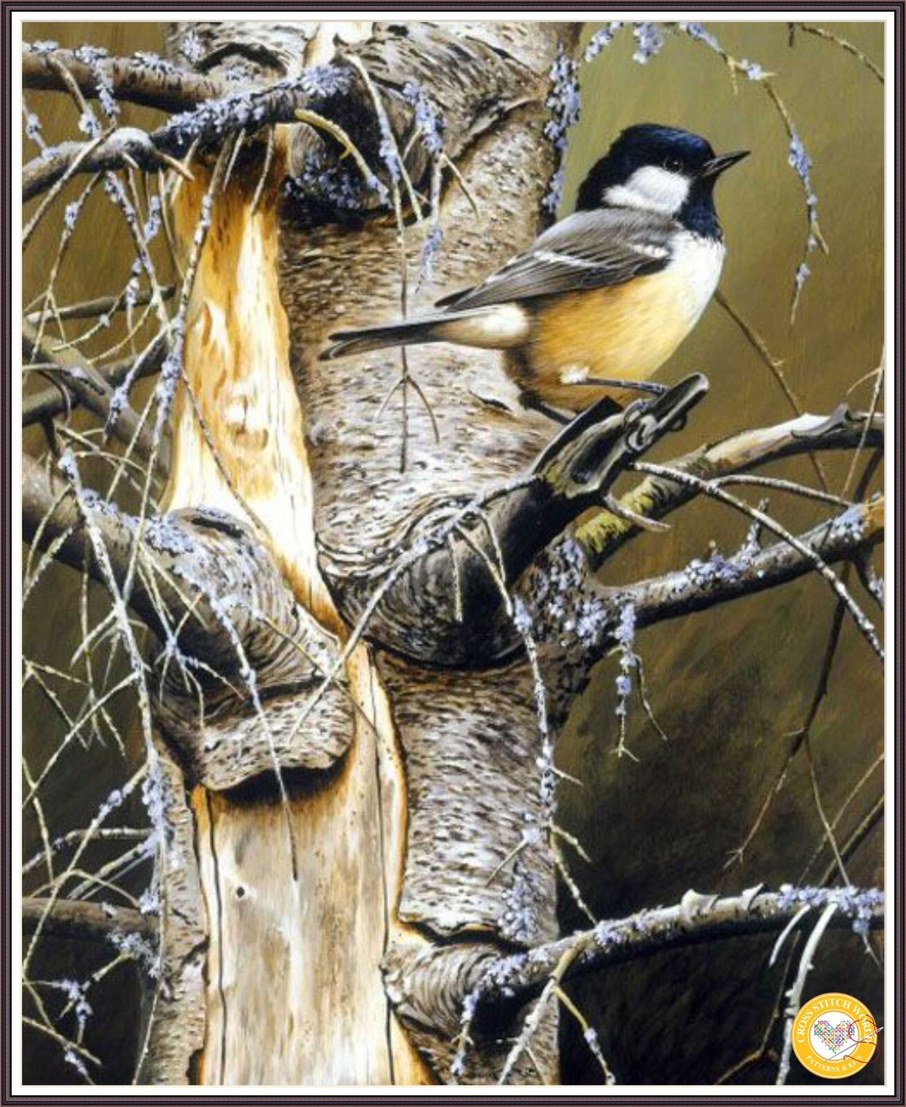 Chickadee on Birch Tree 1276 Chart Counted Cross Stitch Pattern DMC