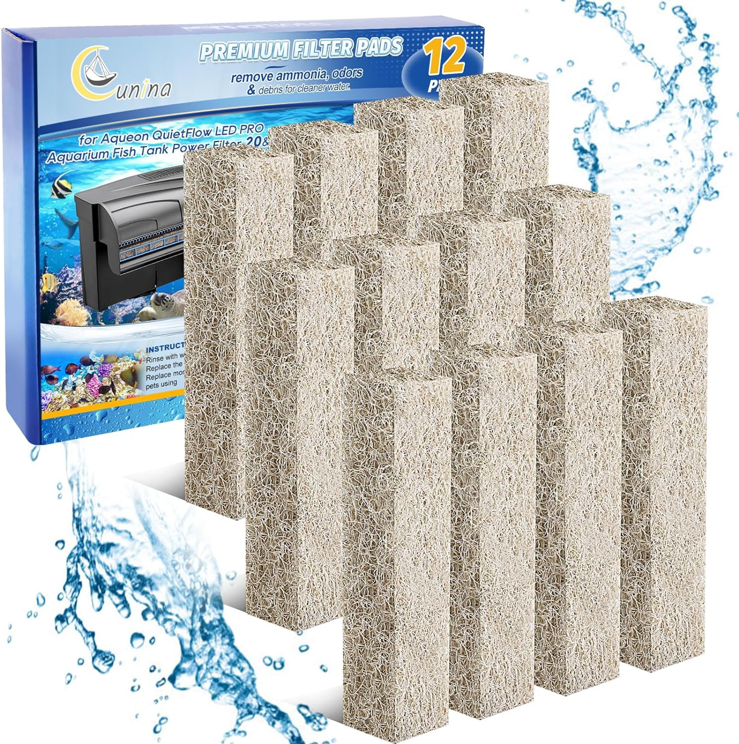 12PCS Ammonia Reducer Filter Pads Compatible with Aqueon Quietflow 20 & 75, Spon
