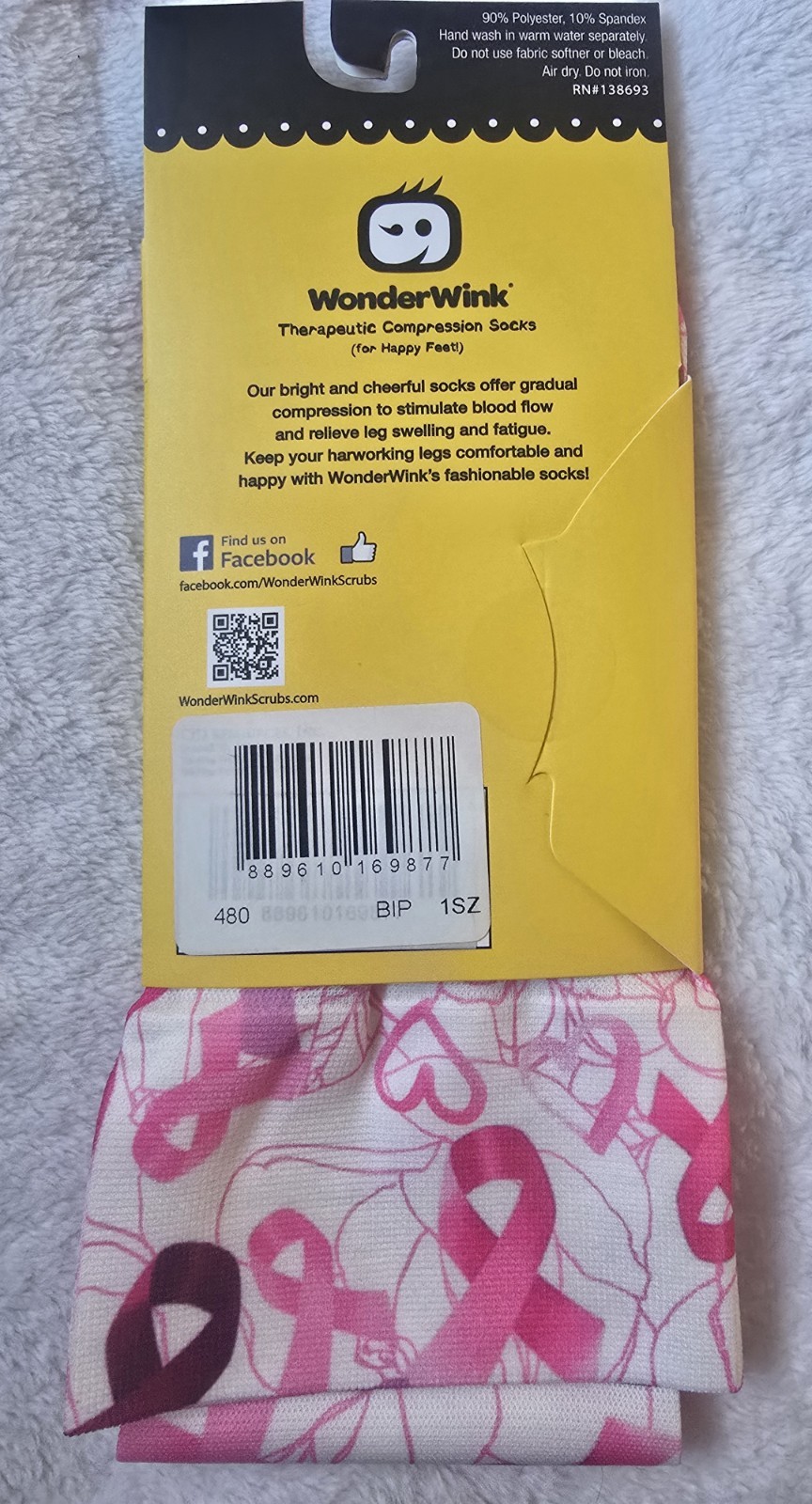 WonderWink BIP 1SZ Compression Socks Knee Length Pink White Polyester Spandex