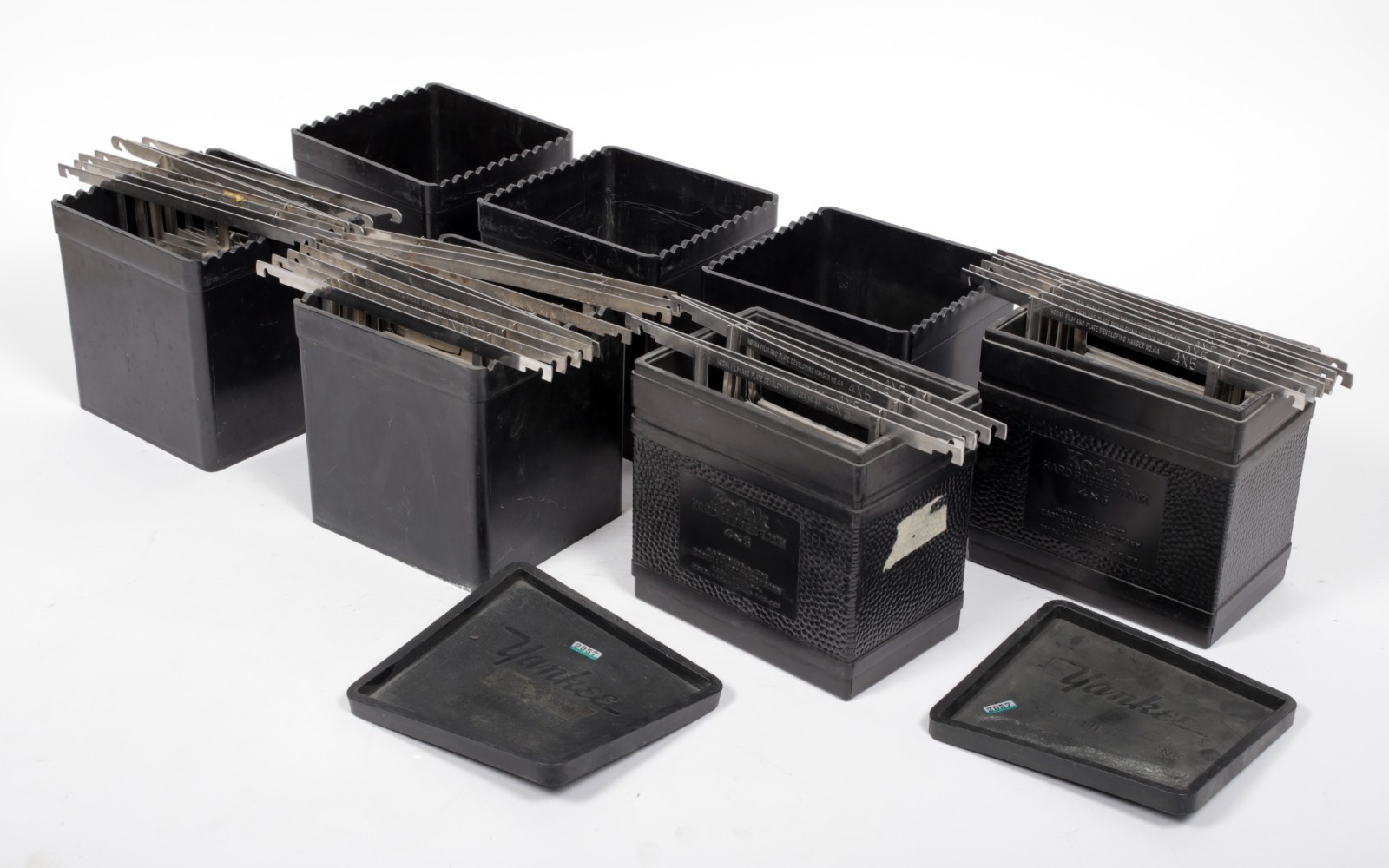 Kodak Yankee 4X5 stainless film hangers and 7X hard rubber tanks #2057
