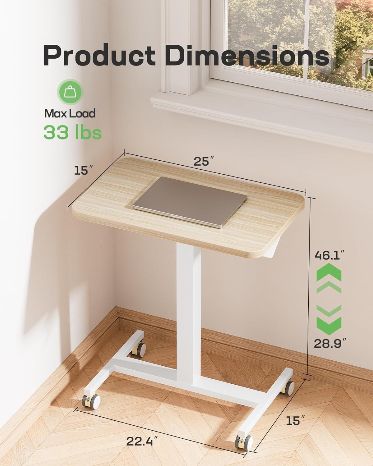 Mobile Standing Desk Wider Height Adjustable Computer Desk Rolling Sit Stand