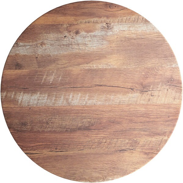 24'' Round All-Weather Restaurant Table Top with Textured Yukon Oak Laminate Top