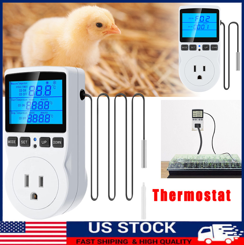 Digital Thermostat Outlet Plug Temperature Controller Heating Cooling with Probe