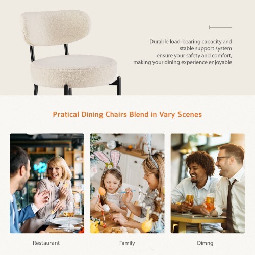 Chair 2-piece dining chair set, Boucle soft-padded kitchen chair
