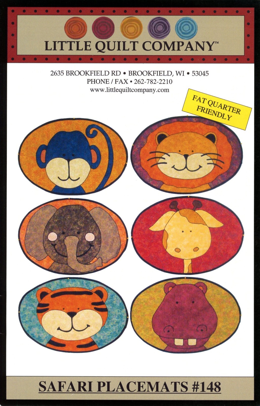 SAFARI PLACEMATS Fat Quarter Friendly 6 Styles by Little Quilt Company PATTERN