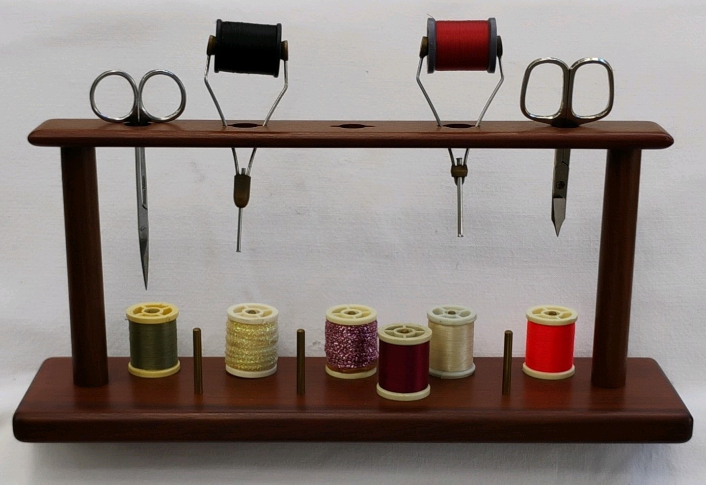 Wood Fly Tying Bench Tool/Thread Caddy. Brass Pegs. USA