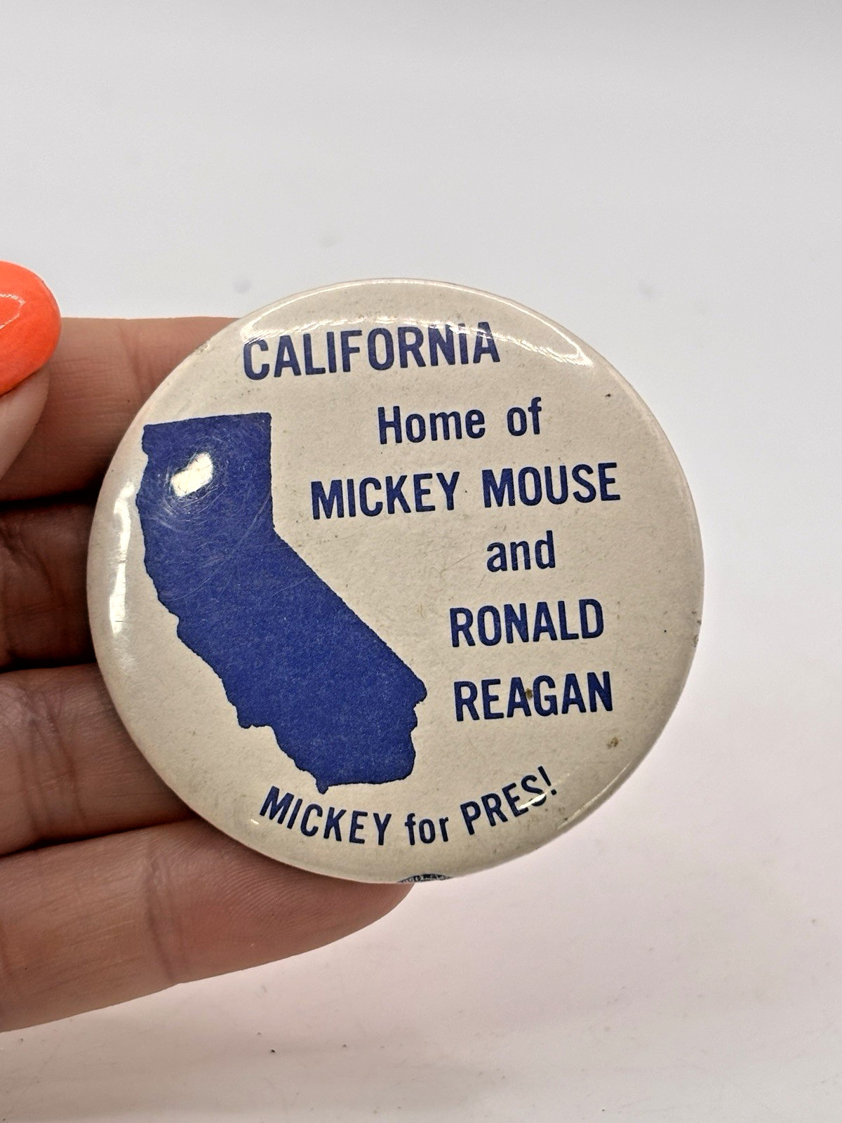 1980s Ronald Reagan Mickey Mouse For Pres! California State Pinback Button VTG