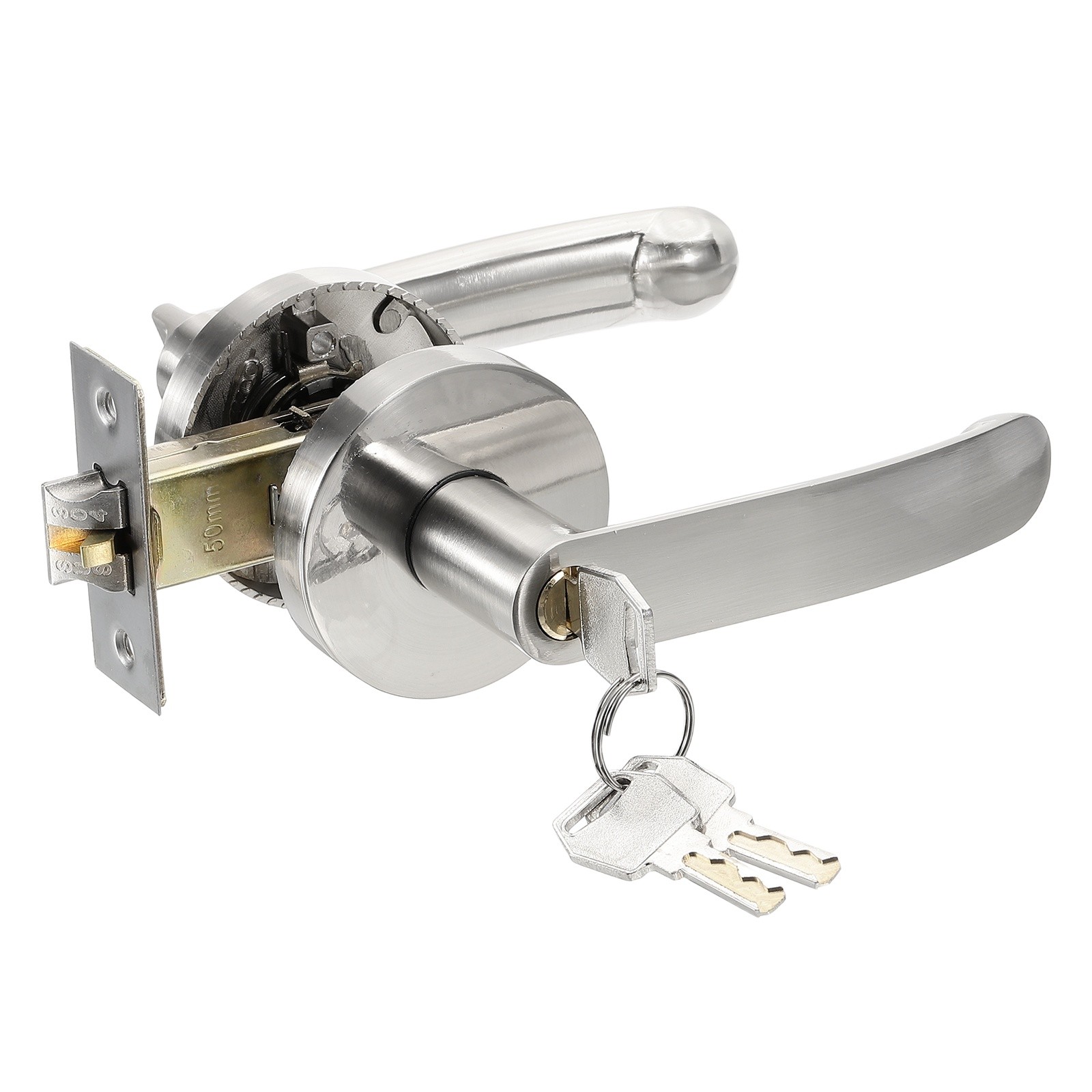 Entry Lever Door Lock with Key 304 Stainless Steel Round Deadbolt Lock Silver