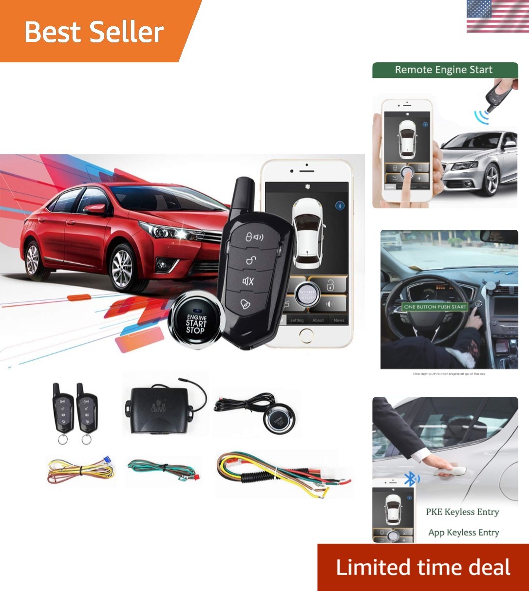 Remote Engine Starter Kit with PKE Function - Smart Control for 12V Vehicles