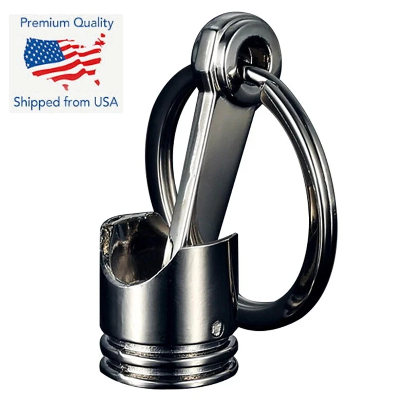 Piston Connecting Rod Car Engine Silver Metal 3D Keyring Keychain Key Chain Ring