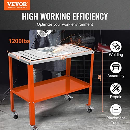 VEVOR Welding Table 36x18 1200lbs with Wheels Tool Tray