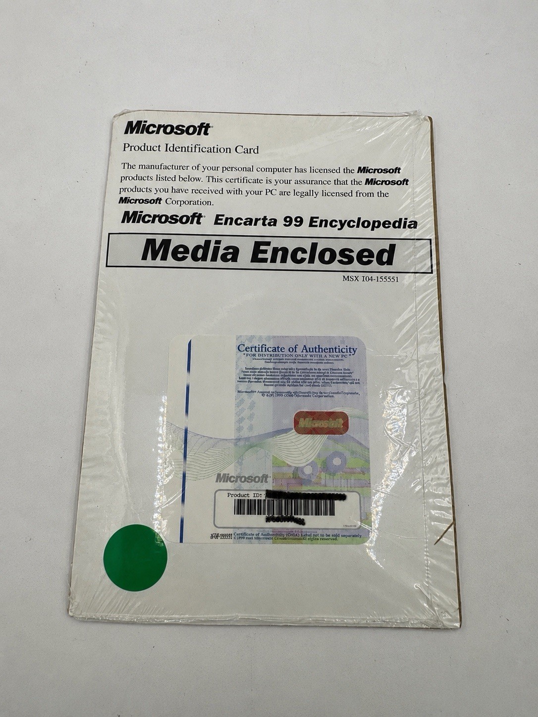 Microsoft Encarta 99 Encyclopedia OEM Media Enclosed CD COA Sealed New PC