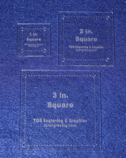 3 Piece Set Quilt Template Squares  1/8"  1", 2",3"  with Guideline Holes