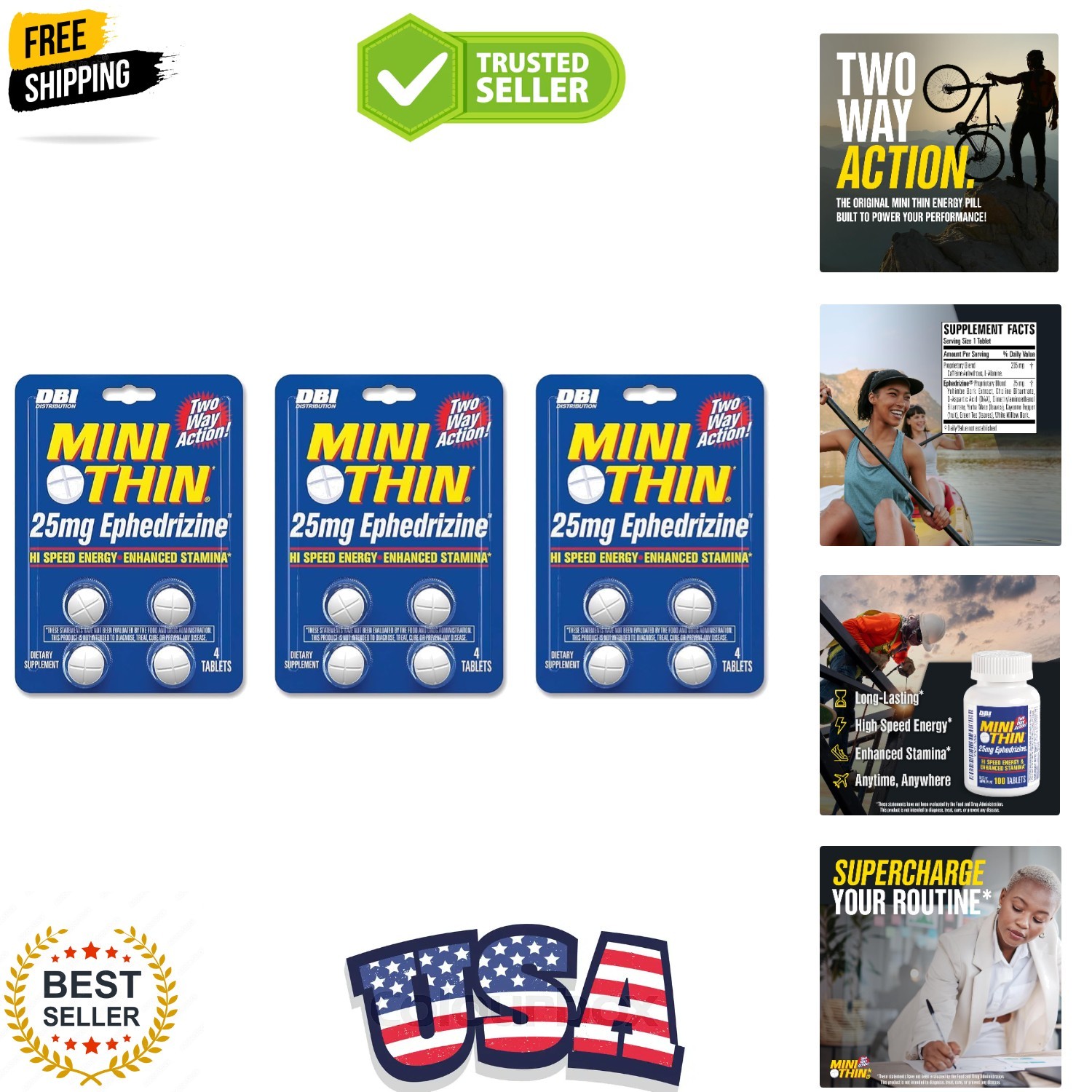 Two Way Action 25mg Ephedrizine - 4 Count Blister - 3 Pack