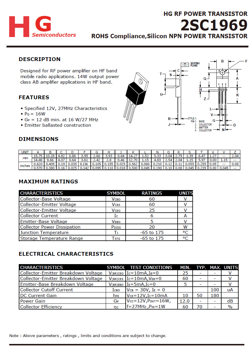 HG 2SC1969 NPN RF Output Final Transistor