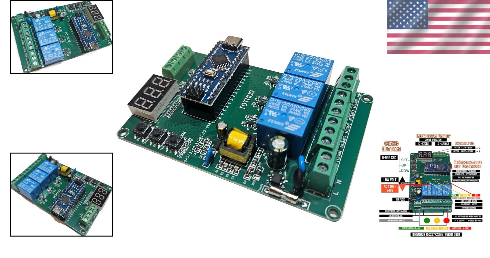 Arduino-Compatible Light Chaser Controller - 3 Way with Built-in LED Indicators
