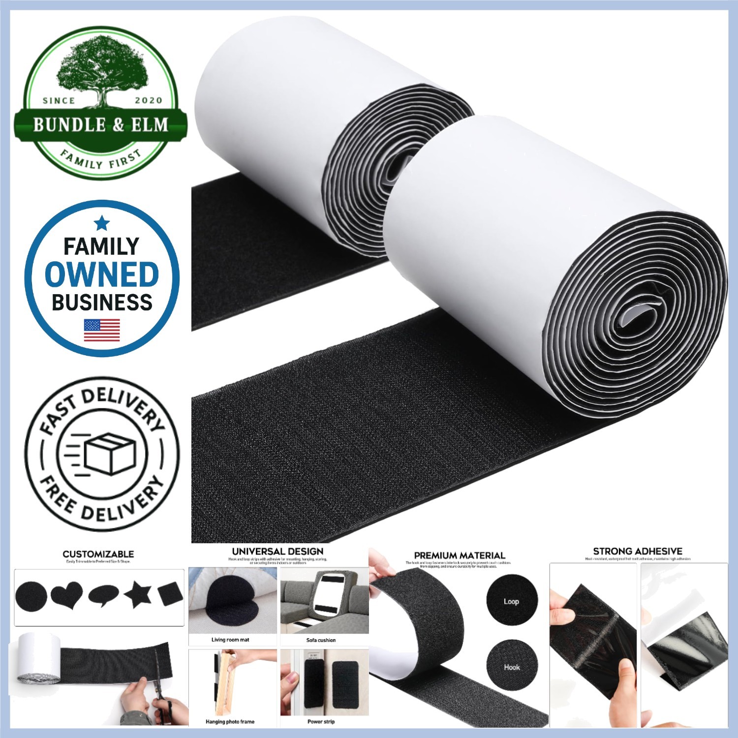 4.4 Inches x 7 Feet Strong Sticky Back Heavy Duty Hook and Loop Tape Adhesive