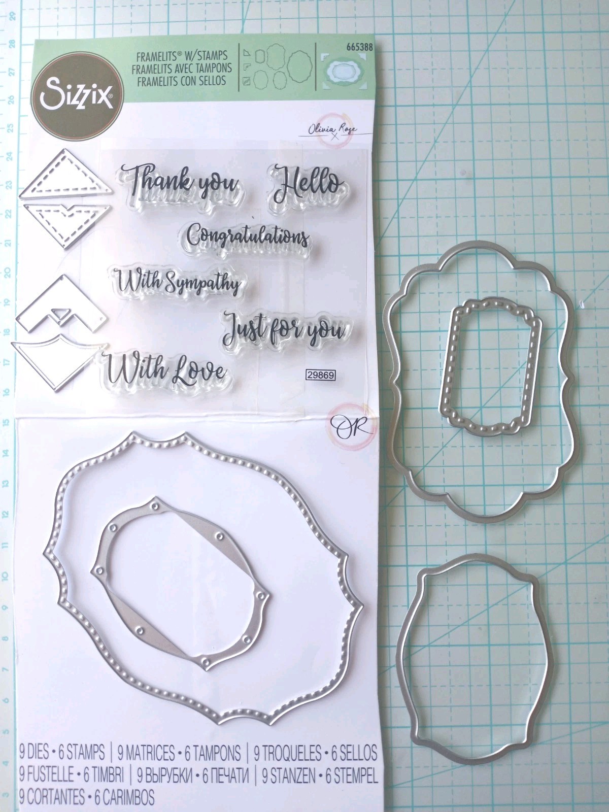 Sizzix Framelets Labels & Sentiments 9pc, 6 stamps #665388 USED