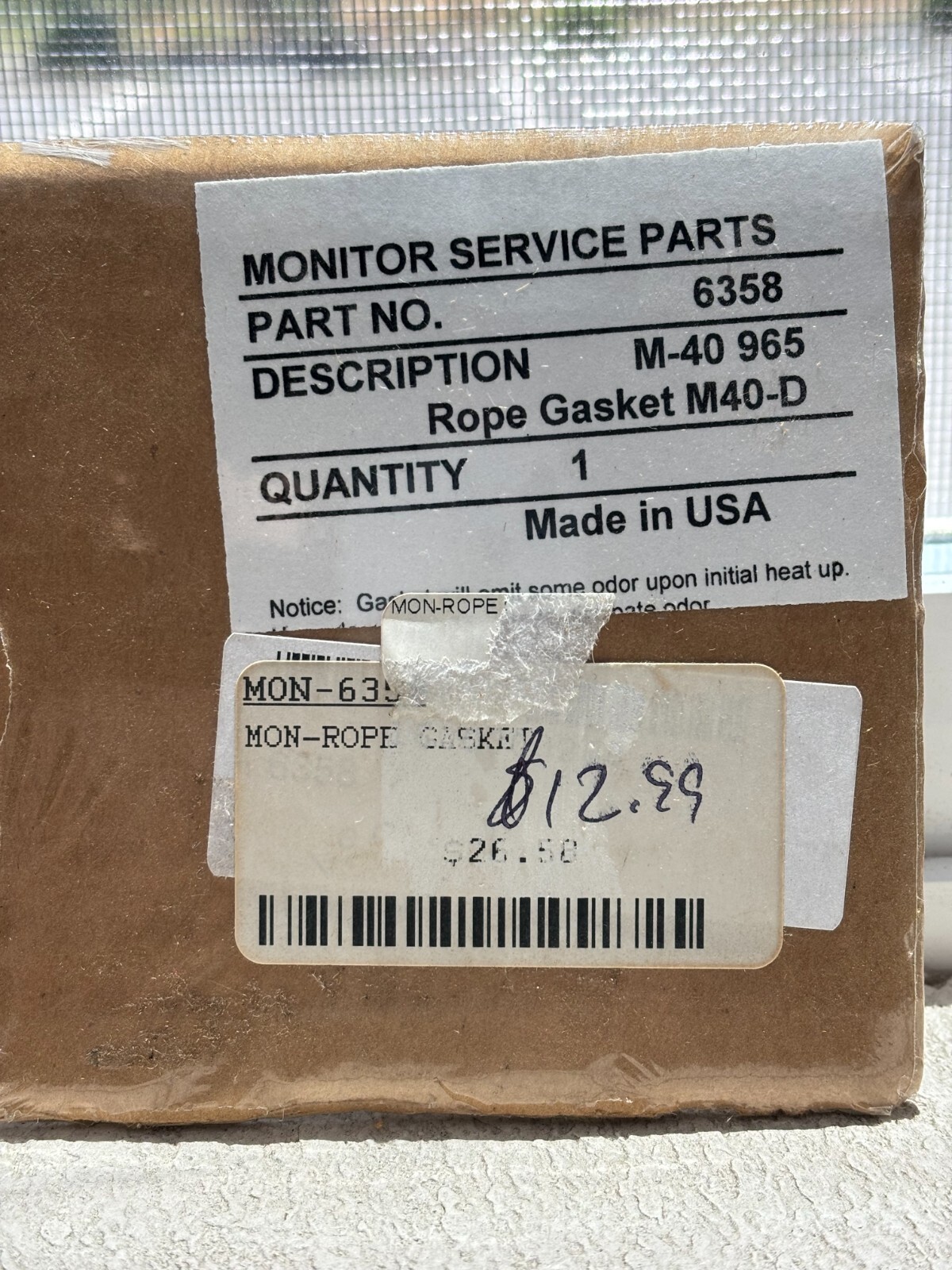 Monitor Service Parts Rope Gasket M-40  965 Part Number 6358
