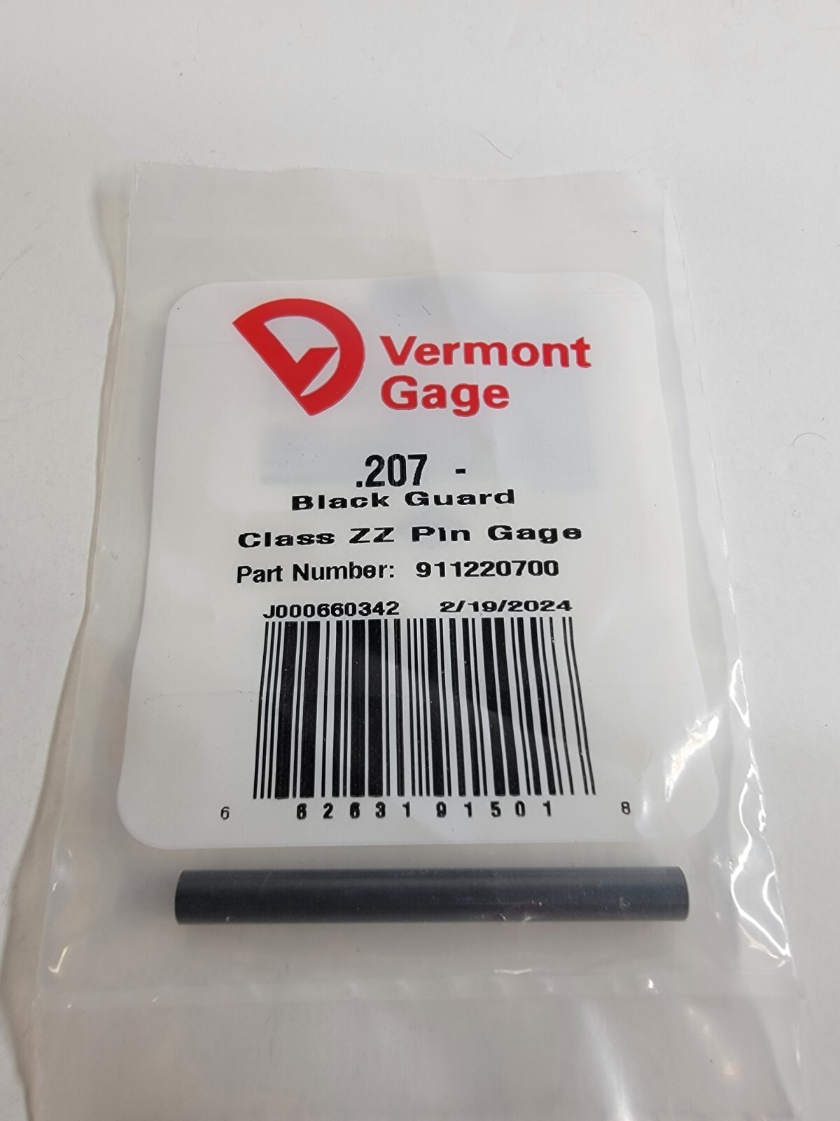 Vermont Gage - 911220700 - .207" Minus - Black Guard - Class ZZ Pin Gage