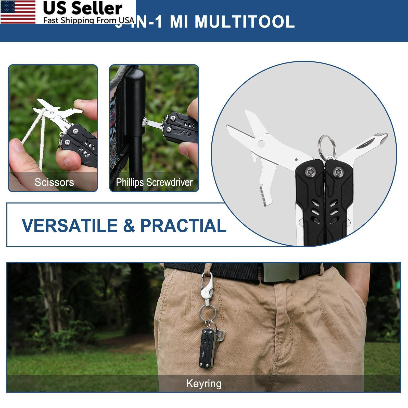 NexTool Mini Multitool - 9 in 1 Keychain Pocket Size, Sailor Lite