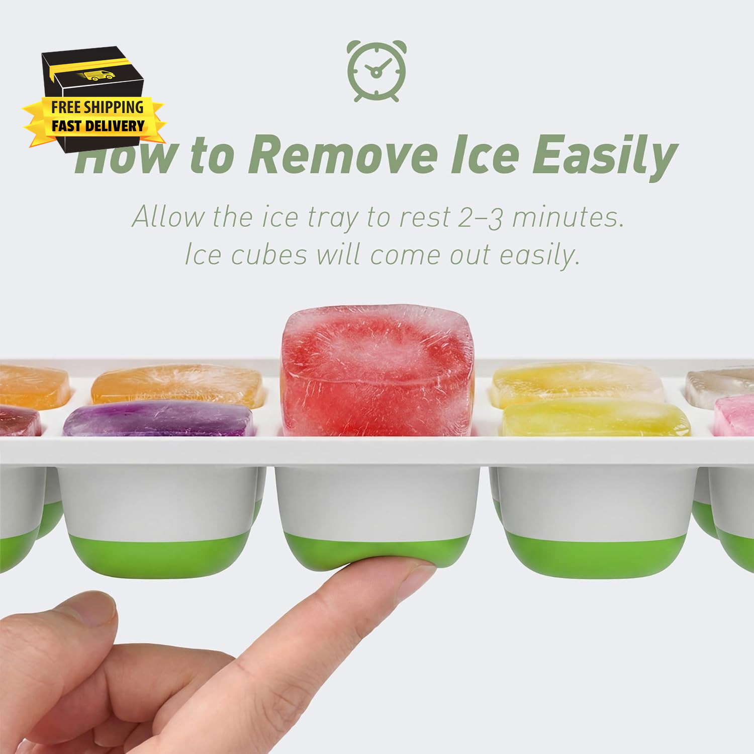 Ice Cube Tray with Lid, 2 Packs 28 Cubes Durable Stackable Ice Cube Trays for Fr