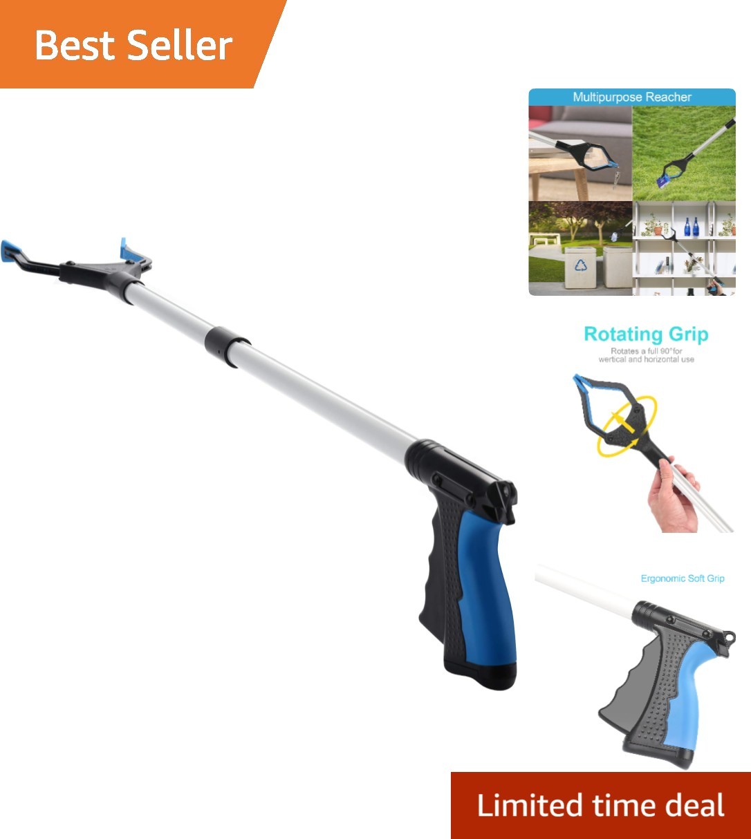 Folding 32-Inch Grabber Claw with Rotating Head - Essential Litter Picker Tool