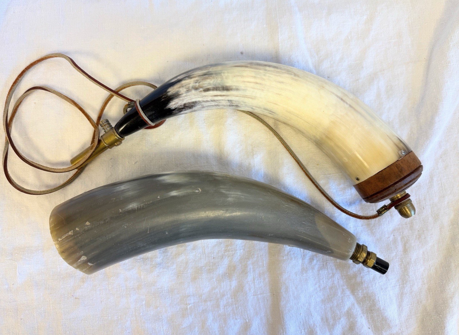Vintage bovine bone powder horn x2