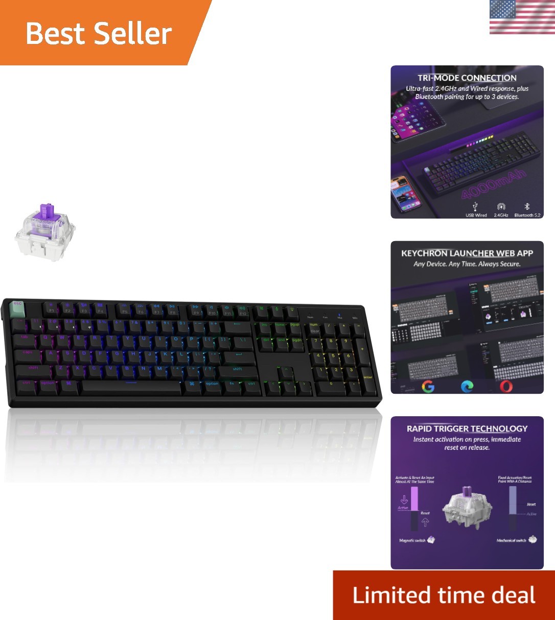 K10 HE Rapid Trigger Gaming Keyboard Wireless, Hall Effect Magnetic Switch Ho...