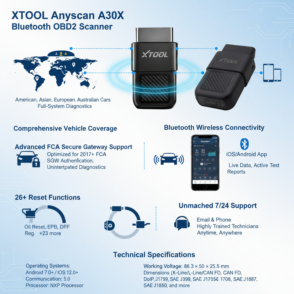 XTOOL Anyscan A30X Wireless Diagnostic OBD2 Scanner All System Scan Reader Tool
