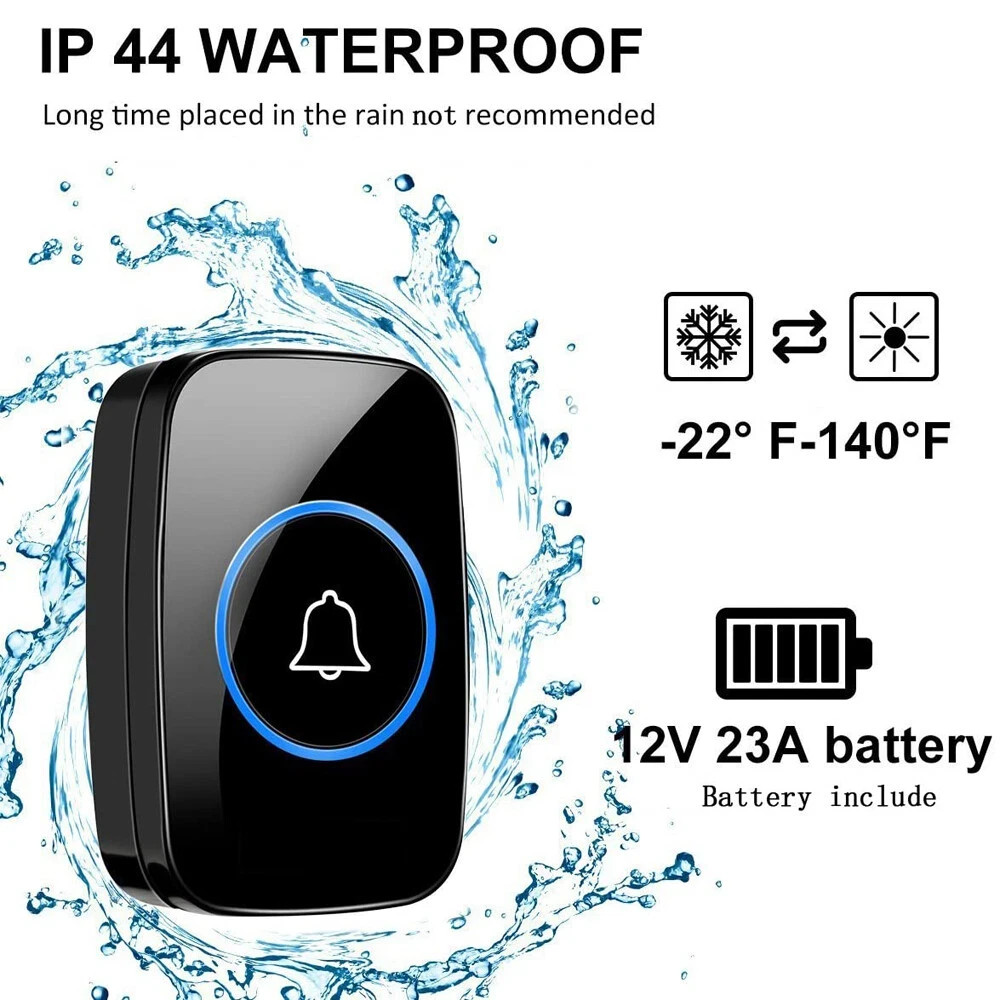 1000FT Wireless Doorbell Waterproof 2 Plugin Receiver Adjustable Volume 60 Chime