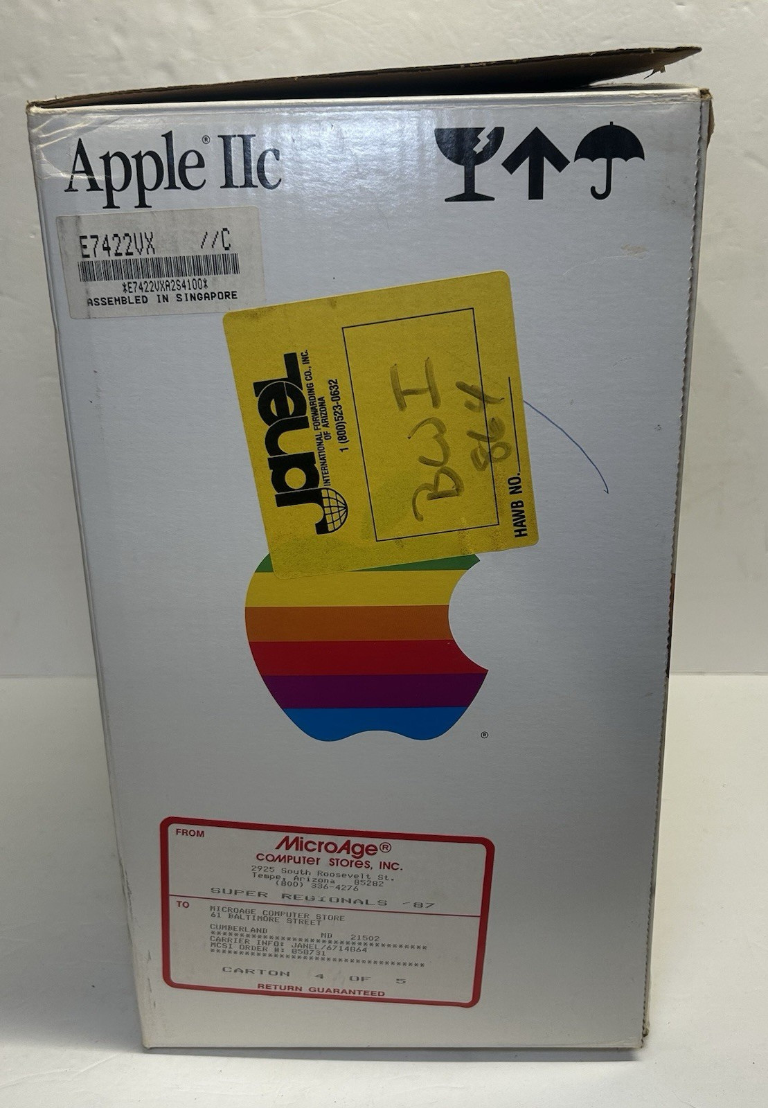Vintage 1984 Original Apple IIc Model A2S4000 Computer Original BOX ONLY!