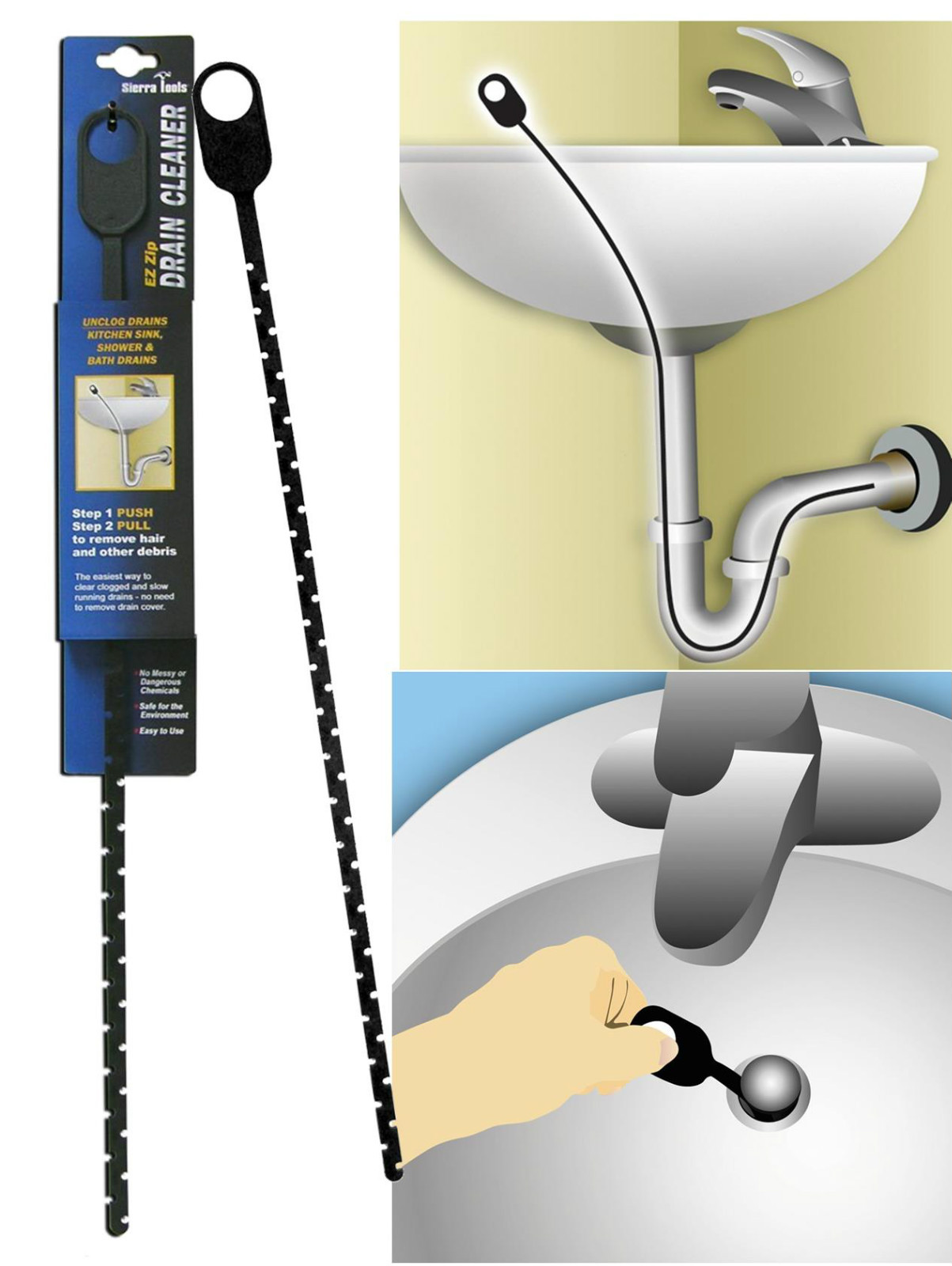 EZ Zip Drain Cleaner Clog Remover Removes Cloges without Harsh Chemicals