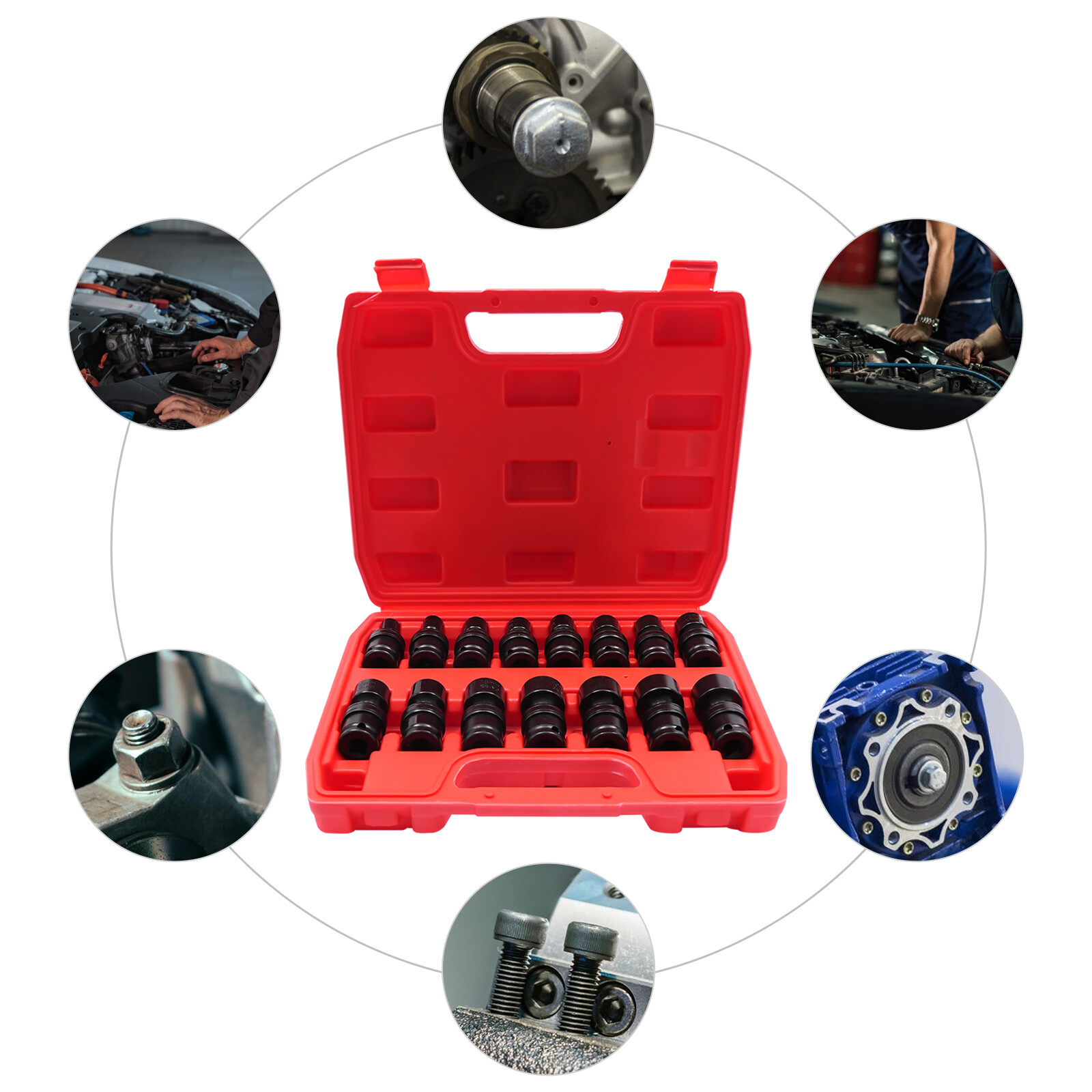3/8" Drive Shallow Impact Universal Joint Socket Set, 15-Piece Swivel Socket Set
