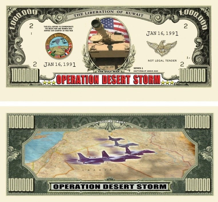 100 Pack Operation Desert Storm Military War Money 1 Million Dollar Novelty Bill