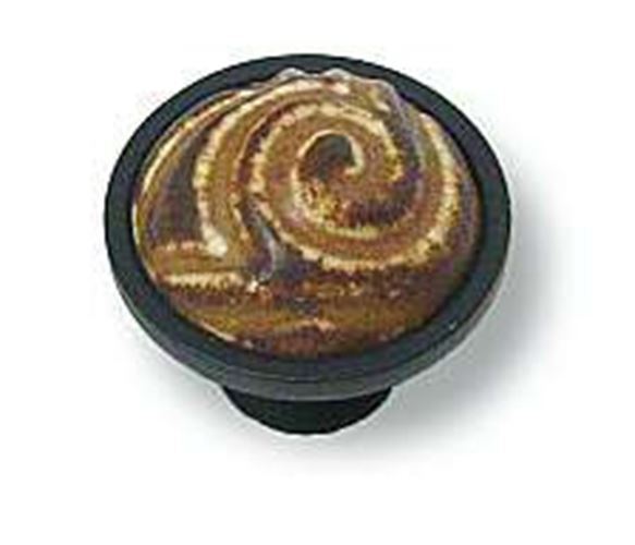 1-3/8" Ceramic Swirl Knob Umber & Cream with Flat Black Base