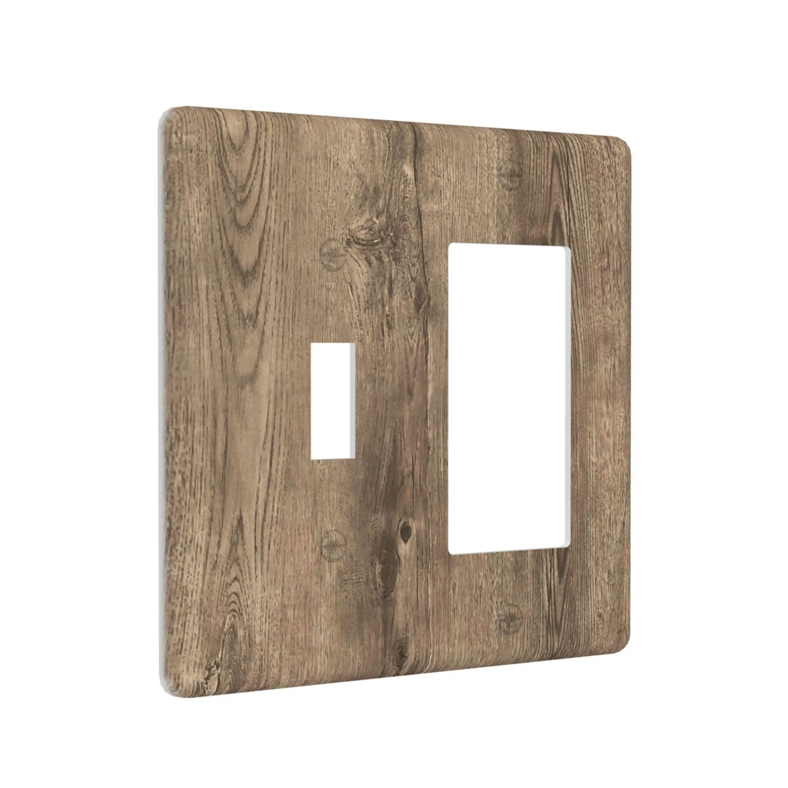 Brown Dark Wood 2 Gang Single Toggle/Rocker Combination Light Switch Cover De...