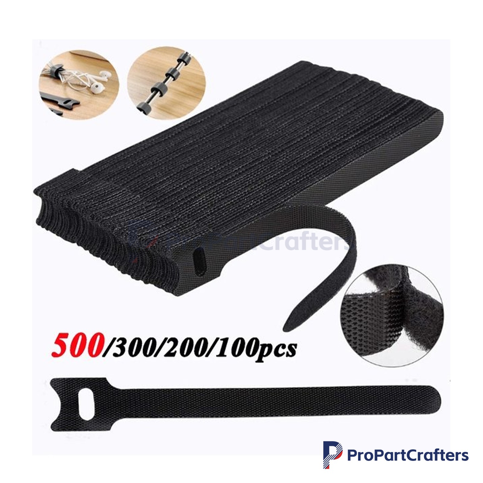 100PCS Reusable Fastening Organizer Cable Straps Black Wire Cord Hook Loop Ties