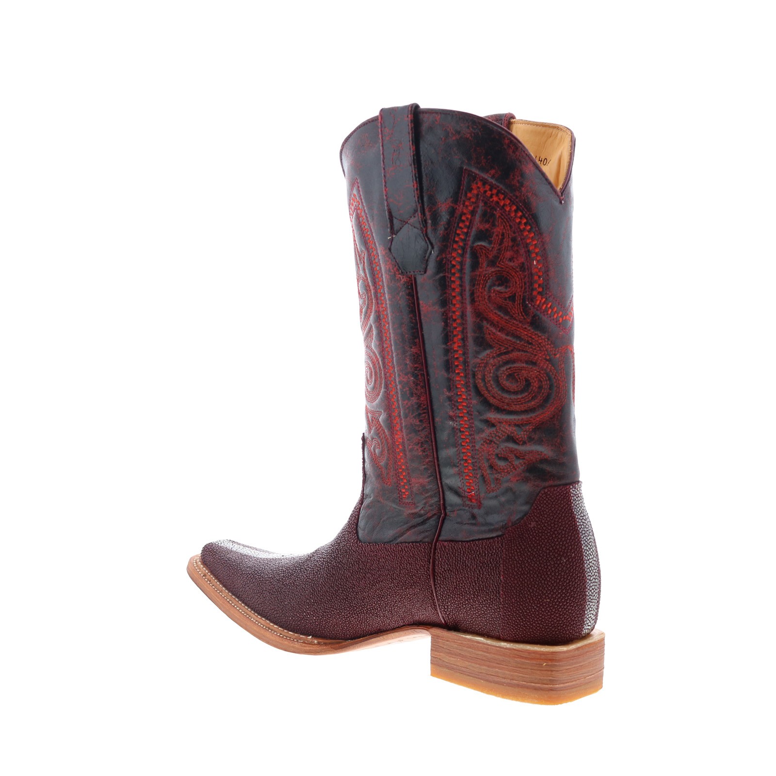 Los Altos Polished Stingray Mens Burgundy Wide Cowboy Western Boots 12