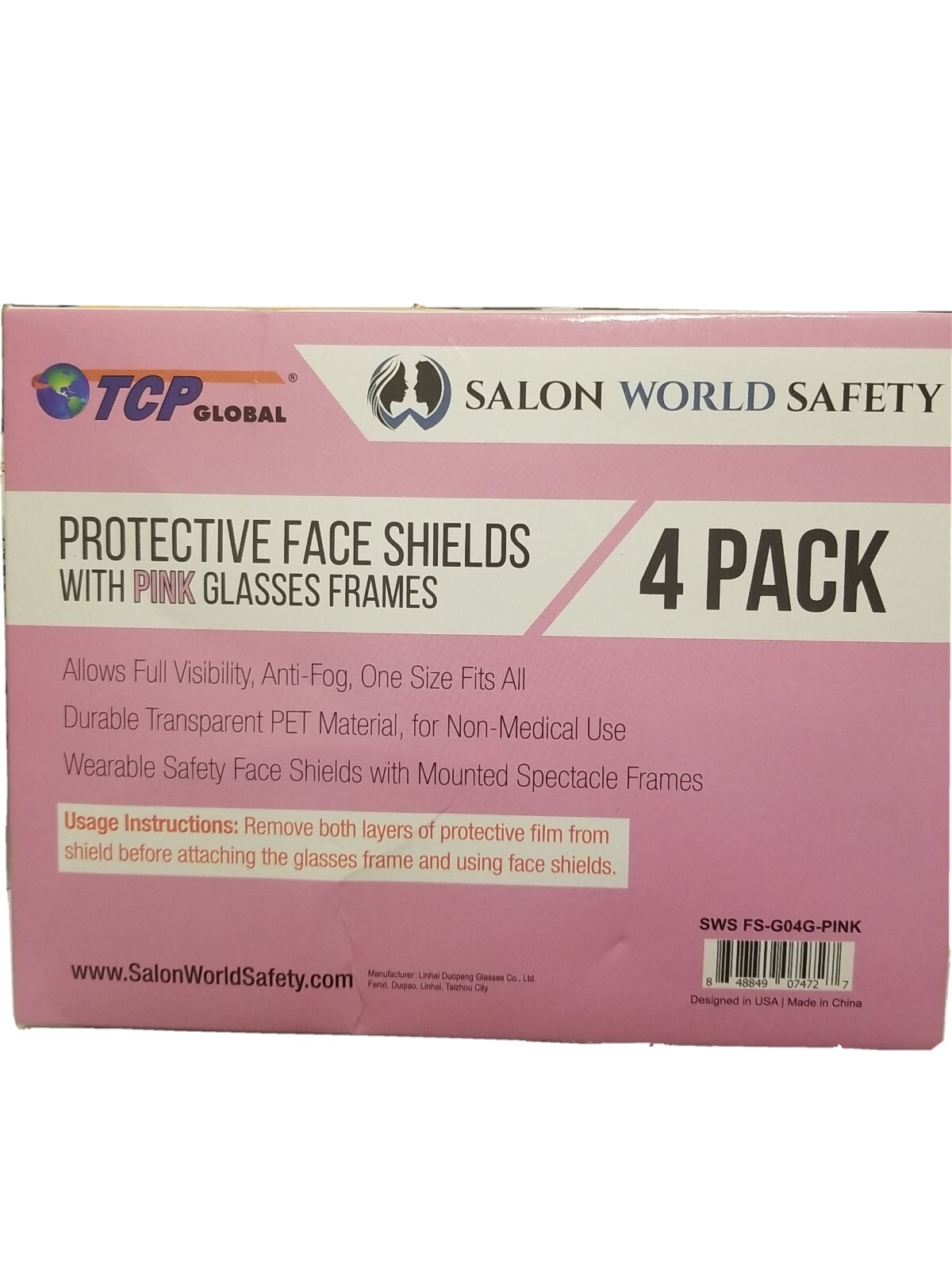 Protective face shield with glasses frames 4 pack