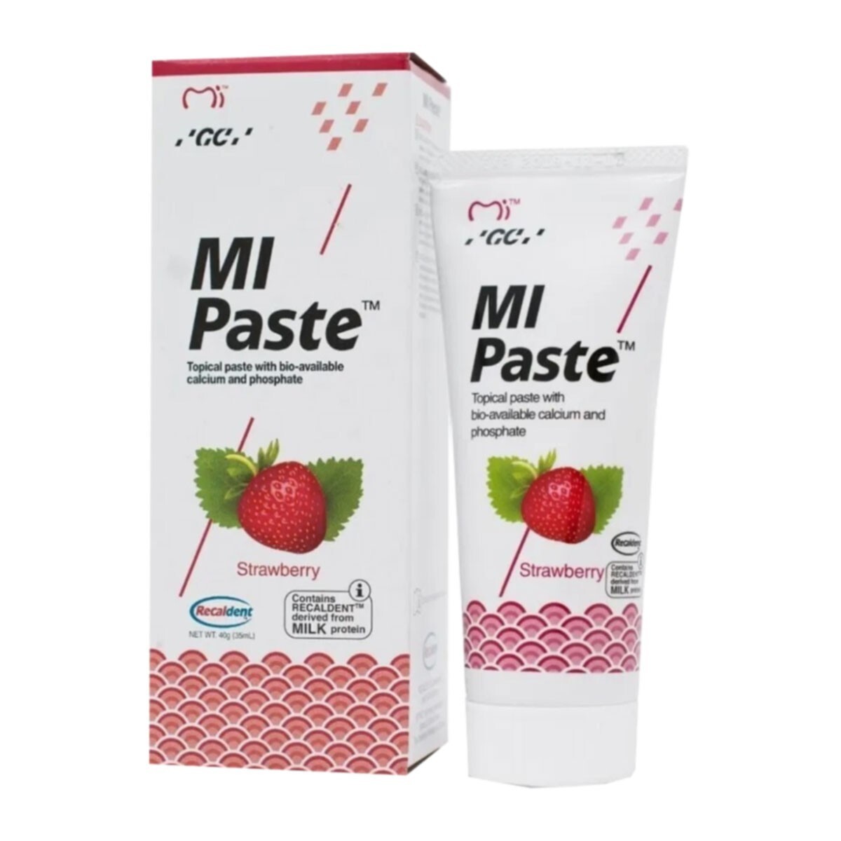 GC MI Paste Fluoride-Free Tooth Creme with Recaldent 40g Tube - STRAWBERRY