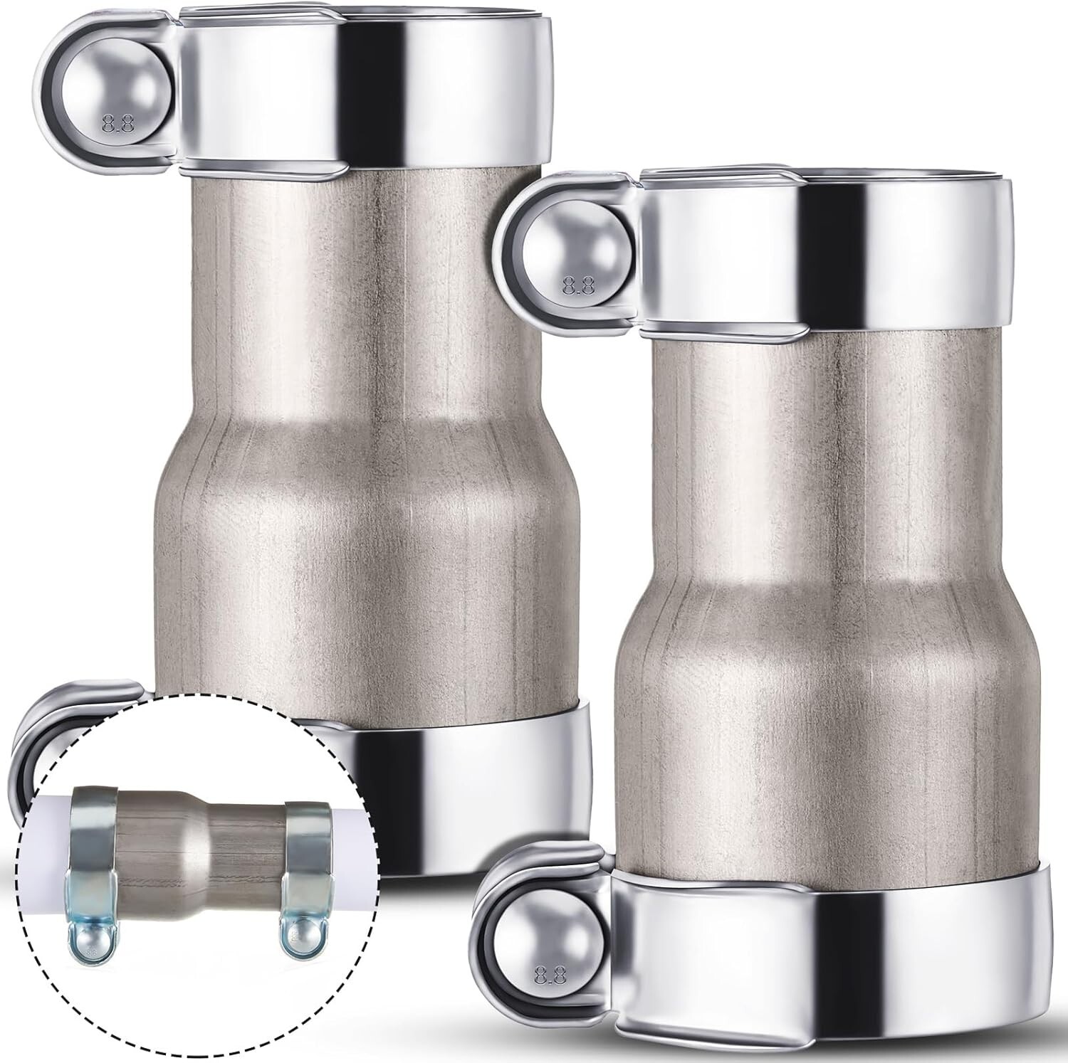 2 Pcs 2.5 to 3 Inch Exhaust Adapter with Clamp for Many Car Types