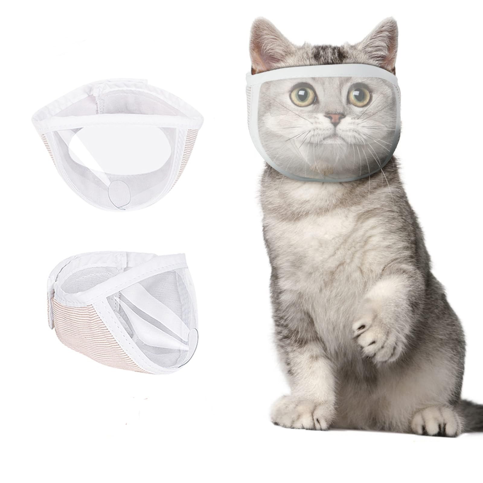 Cat Muzzle for Grooming, Transparent Mouth S (10inch), white