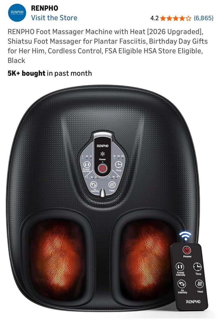 RENPHO Heated Foot Massage Machine with Timer, Corded Electric, Black NO Remote