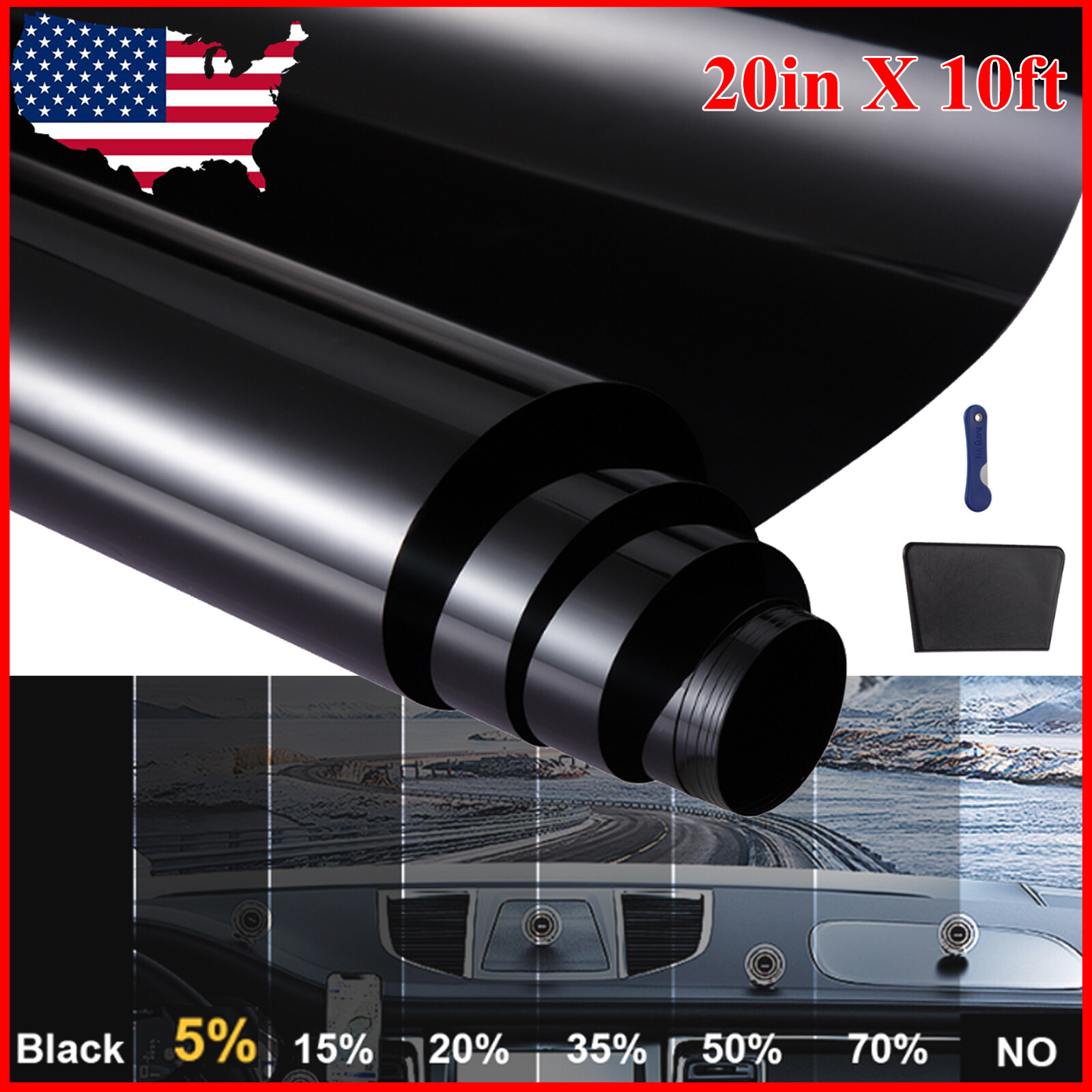 Car Uncut Roll Window Tint Privacy Film Heat UV Block Windshield Film 5% VLT