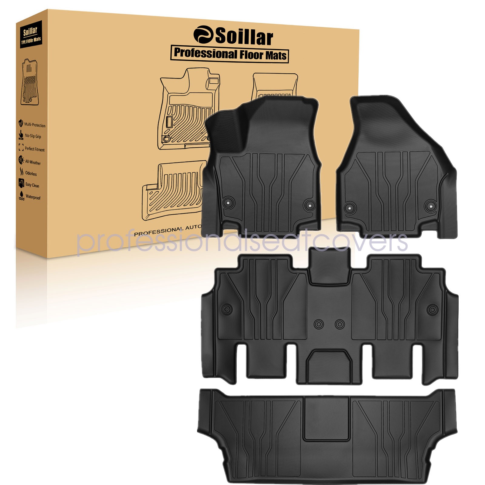3D Floor Mats Liner Set of 4 For 2017-2025 Chrysler Pacifica 7/8 Seats TPE Black