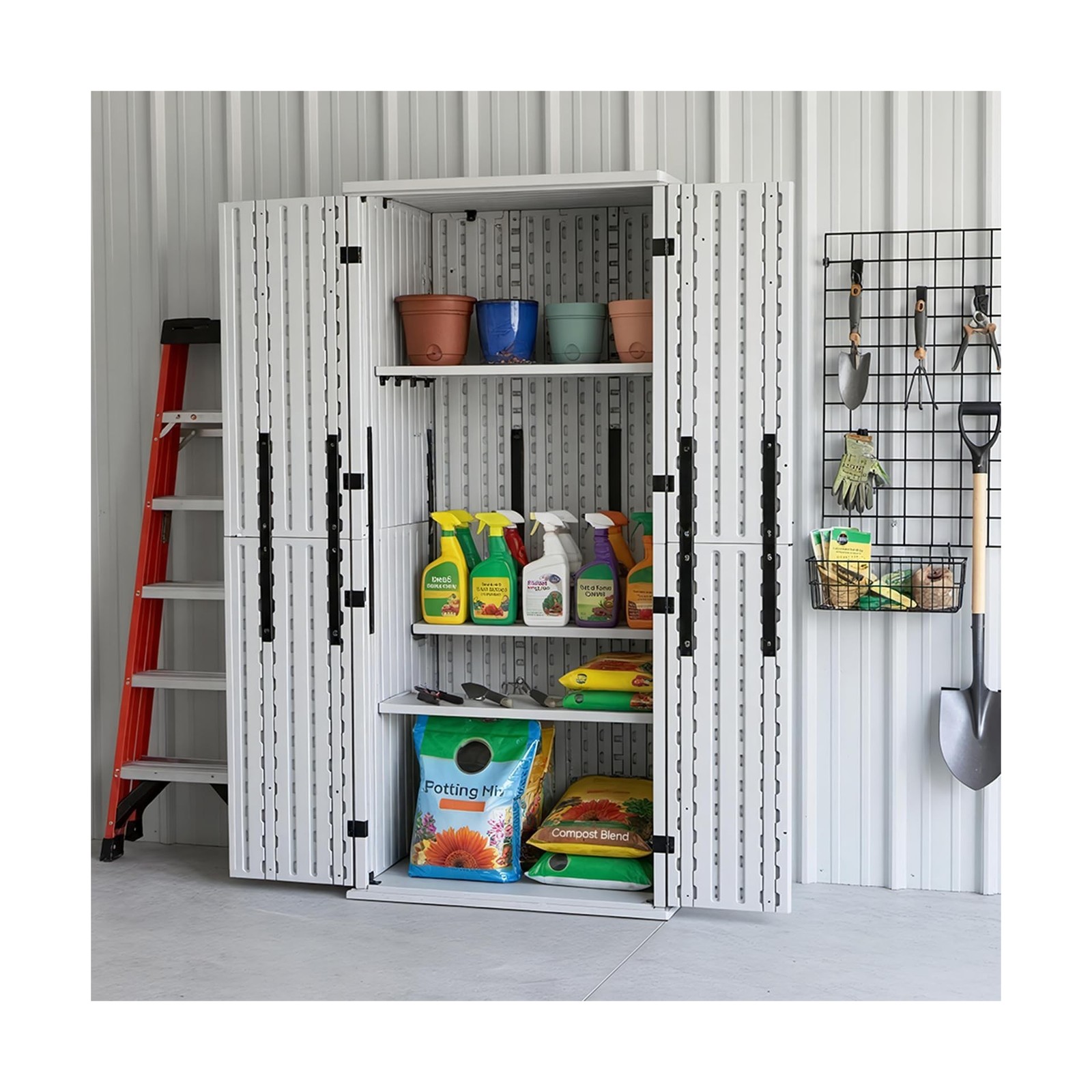 ZYJOYY Outdoor Storage Cabinet with 4 Shelves, 31.5" x 23.23" x 66.22" White ...